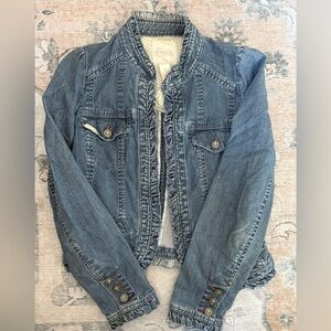 Anthropologie Denim Jacket with Ruffle Trim